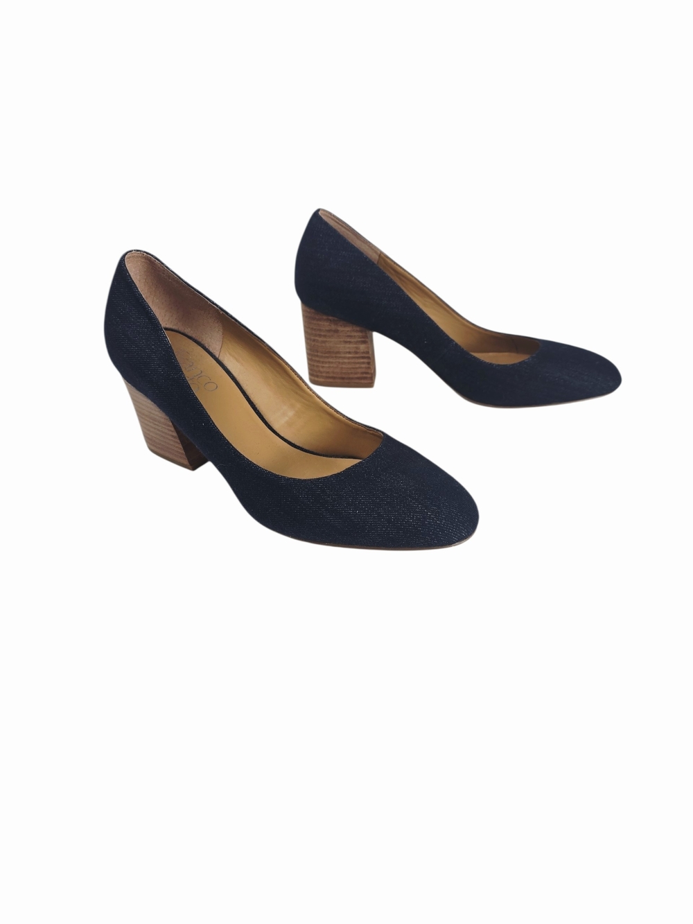 Franco Sarto Chunky Denim Block Heel Pumps - Indigo Blue